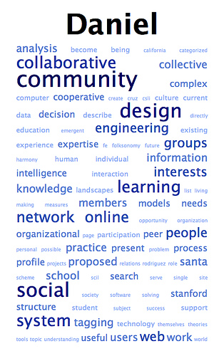 Word cloud for Daniel Steinbock, circa 2006